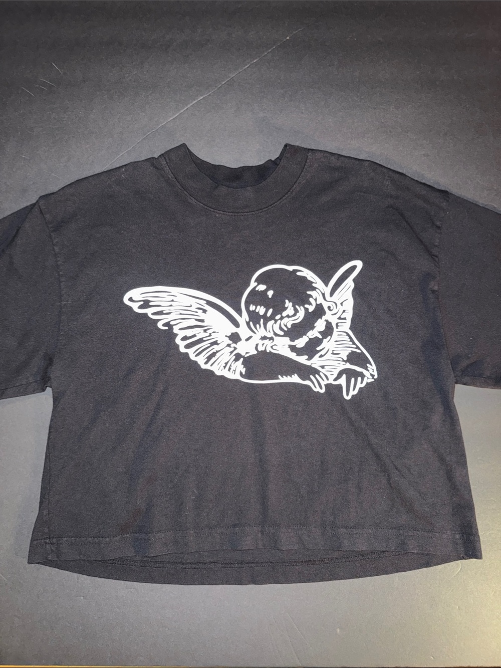 Black Graphic Angel Crop Tee